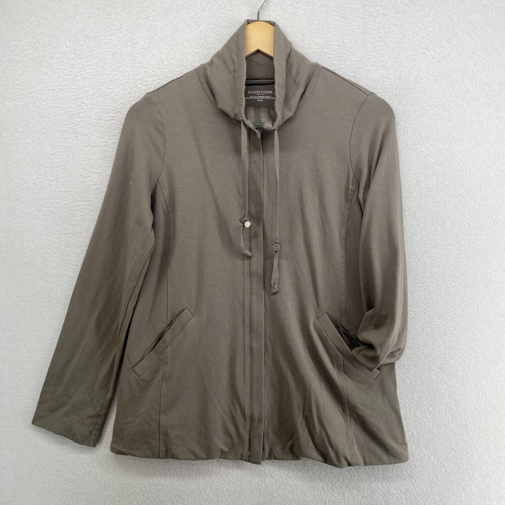 EILEEN FISHER Jacket PS Stretch Organic Cotton Full Zip Turtleneck Gray USA